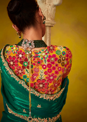 Emerald Green Glass Tissue Saree with Sequin Work