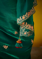 Emerald Green Glass Tissue Saree with Sequin Work