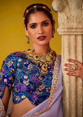 Lavender Glass Tissue Saree with Embroidered Blouse