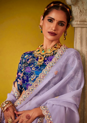 Lavender Glass Tissue Saree with Embroidered Blouse