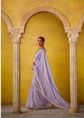 Lavender Glass Tissue Saree with Embroidered Blouse