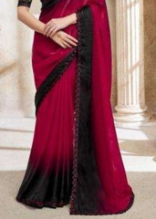 Maroon-Black Ombre Fendi Digital Saree with Bold Embroidered Blouse