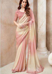 Peach-Cream Shaded Fendi Digital Saree with Embroidery Elegance