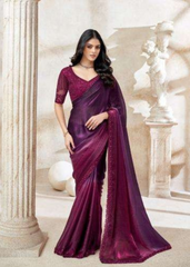 Plum Purple Fendi Digital Saree with Deep Wine Embroidered Blouse