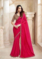 Crimson Red Fendi Jaquard Saree with Antique Gold Embroidery