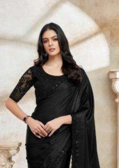Midnight Black Satin Organza Saree with Luxe Embroidered Detailing