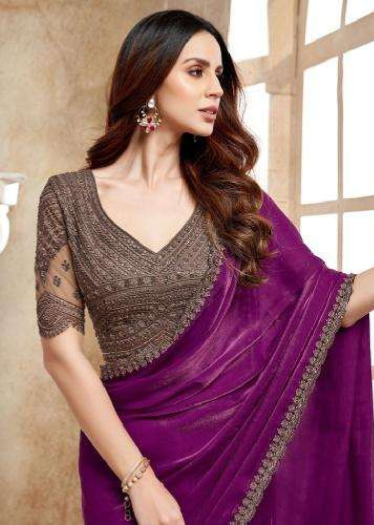 Royal Orchid Fendi Chiffon Saree with Intricate Zari Embroidery