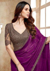 Royal Orchid Fendi Chiffon Saree with Intricate Zari Embroidery