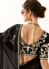 Black Organza Tissue Saree with Butta & Embroidered Blouse