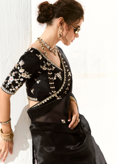 Black Organza Tissue Saree with Butta & Embroidered Blouse
