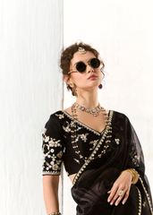 Black Organza Tissue Saree with Butta & Embroidered Blouse
