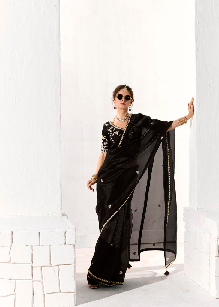 Black Organza Tissue Saree with Butta & Embroidered Blouse