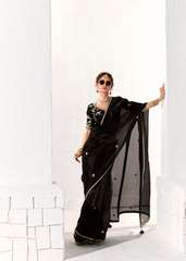 Black Organza Tissue Saree with Butta & Embroidered Blouse