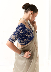 Beige Organza Tissue Saree with Navy Embroidery Blouse