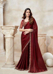 Deep Wine Red Saree with Royal Embroidered Touches