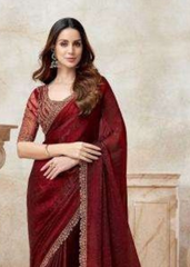 Deep Wine Red Saree with Royal Embroidered Touches