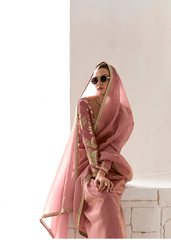 Mauve Organza Saree with Golden Leaf Embroidered Blouse