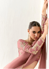 Mauve Organza Saree with Golden Leaf Embroidered Blouse