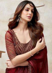 Deep Wine Red Saree with Royal Embroidered Touches