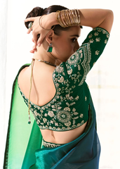 Teal Green Ombre Saree with Heavy Embroidered Blouse