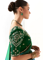 Teal Green Ombre Saree with Heavy Embroidered Blouse
