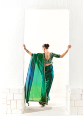 Teal Green Ombre Saree with Heavy Embroidered Blouse