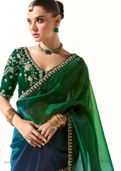 Teal Green Ombre Saree with Heavy Embroidered Blouse