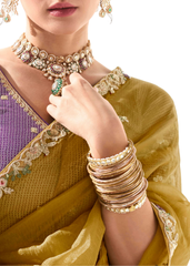 Mustard Tissue Saree with Embroidered Purple Blouse