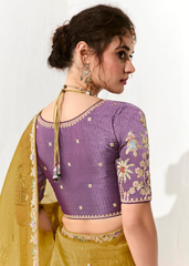 Mustard Tissue Saree with Embroidered Purple Blouse