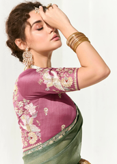 Mint Green Saree with Dusty Pink Floral Blouse