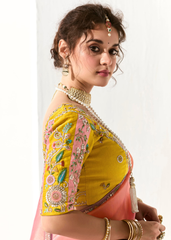 Peach to Purple Ombre Saree with Mustard Blouse