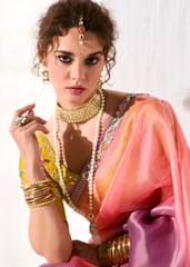 Peach to Purple Ombre Saree with Mustard Blouse