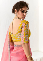 Peach to Purple Ombre Saree with Mustard Blouse