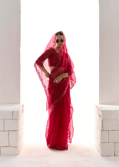 Red Sequined Saree with Matching Blouse