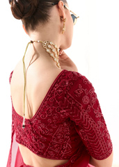 Red Sequined Saree with Matching Blouse