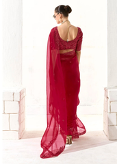 Red Sequined Saree with Matching Blouse