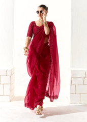 Red Sequined Saree with Matching Blouse