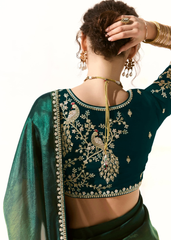 Emerald Ombre Saree with Bird Embroidered Blouse