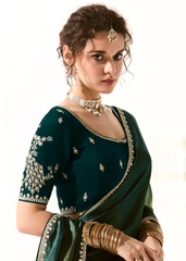 Emerald Ombre Saree with Bird Embroidered Blouse