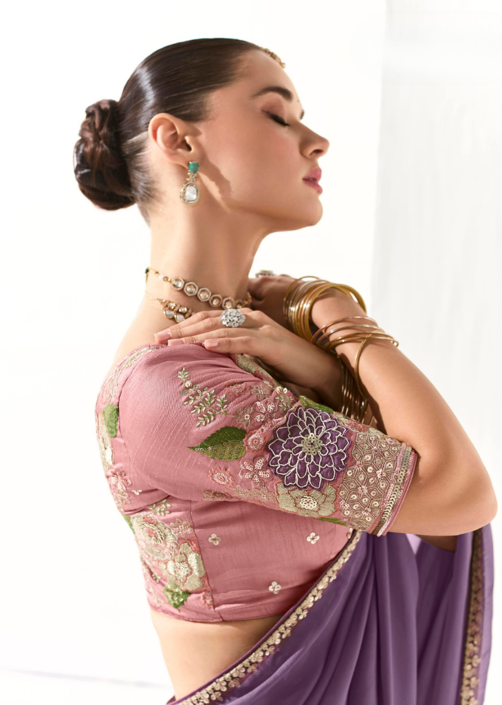 Lilac Tissue Saree with Pink Sequined Blouse