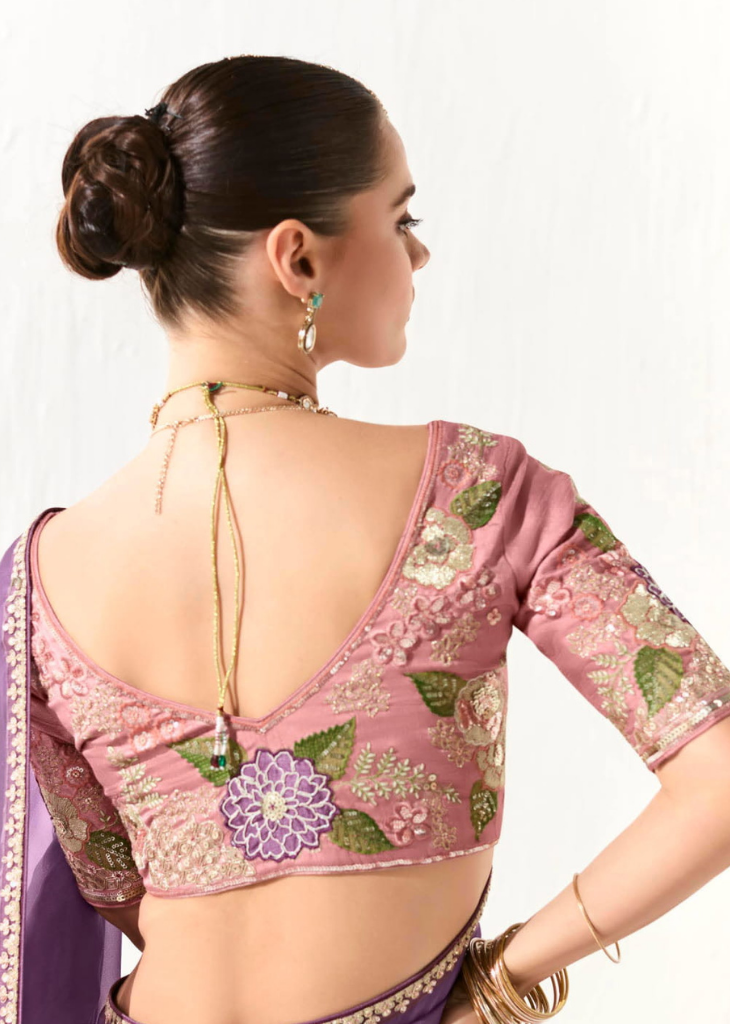 Lilac Tissue Saree with Pink Sequined Blouse