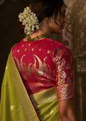 Lime Green Banarasi Silk Saree with Gold Zari Weave