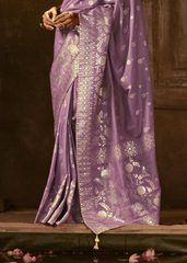 Lavender Banarasi Silk Saree with Golden Zari Highlights