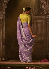 Lavender Banarasi Silk Saree with Golden Zari Highlights