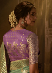 Mint Green Banarasi Saree with Lavender Brocade Blouse