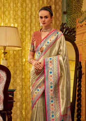 Golden Tissue Silk Saree with Multicolor Border