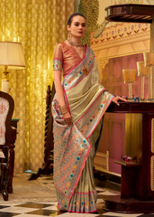 Golden Tissue Silk Saree with Multicolor Border