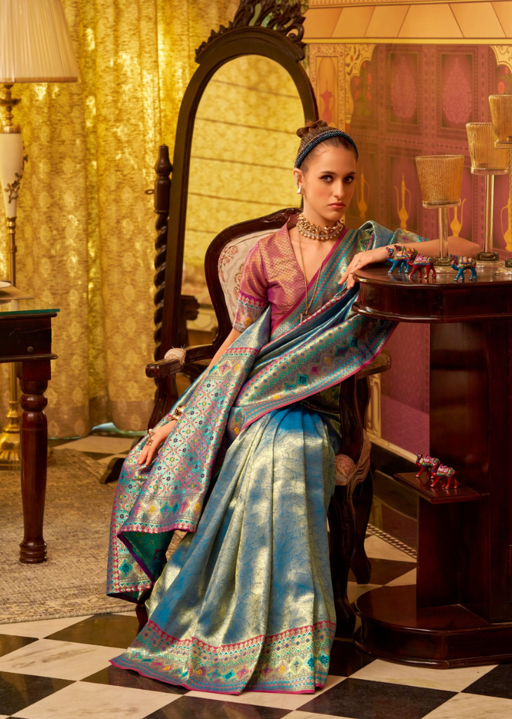 Blue Tissue Silk Saree with Elegant Zari Border