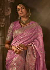 Lavender Banarasi Saree with Silver Zari & Brocade Blouse