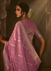Lavender Banarasi Saree with Silver Zari & Brocade Blouse